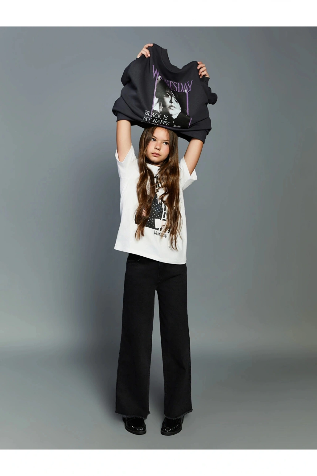 LCW Kids Siyah Wideleg Kız Çocuk Jean Pantolon