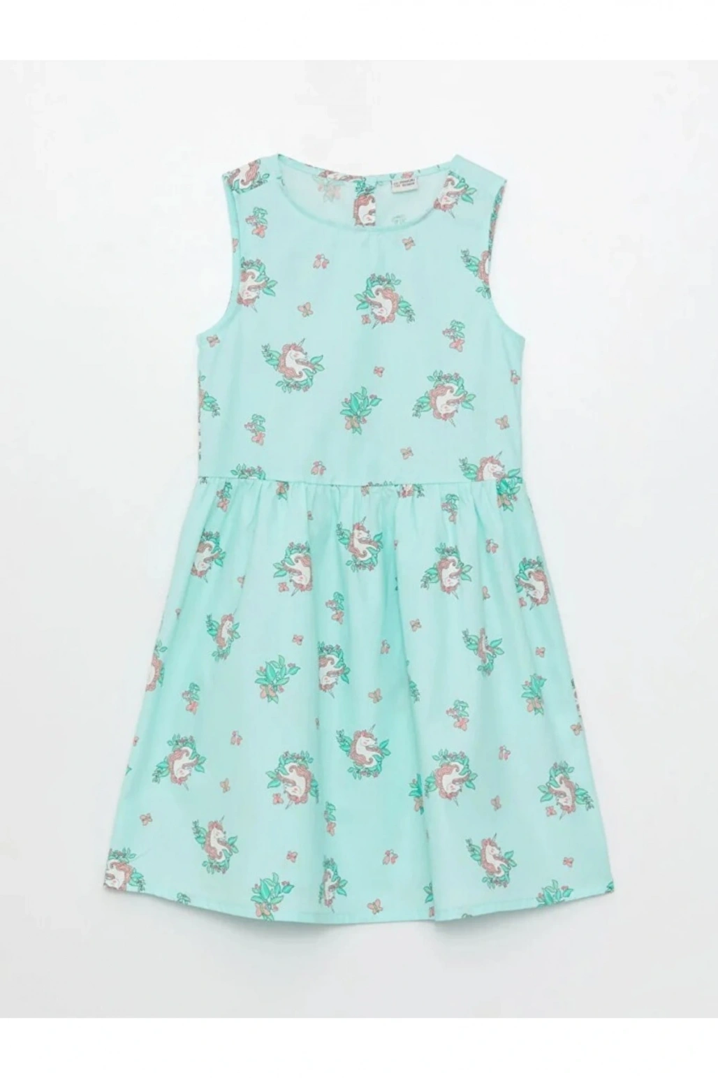 LCW Kids Turkuaz Bisiklet Yaka Desenli Kız Çocuk Elbise