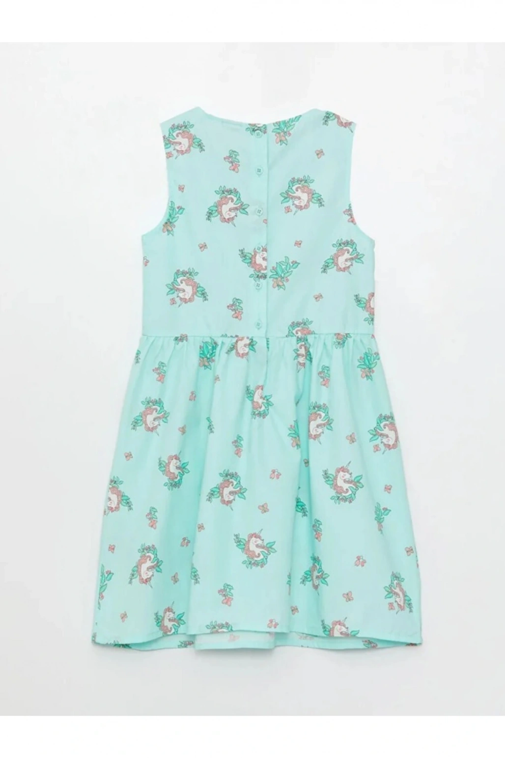 LCW Kids Turkuaz Bisiklet Yaka Desenli Kız Çocuk Elbise