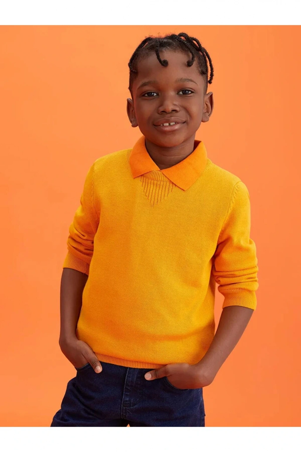 LCW Kids Turuncu Bisiklet Yaka Basic Uzun Kollu Erkek Çocuk Triko Kazak