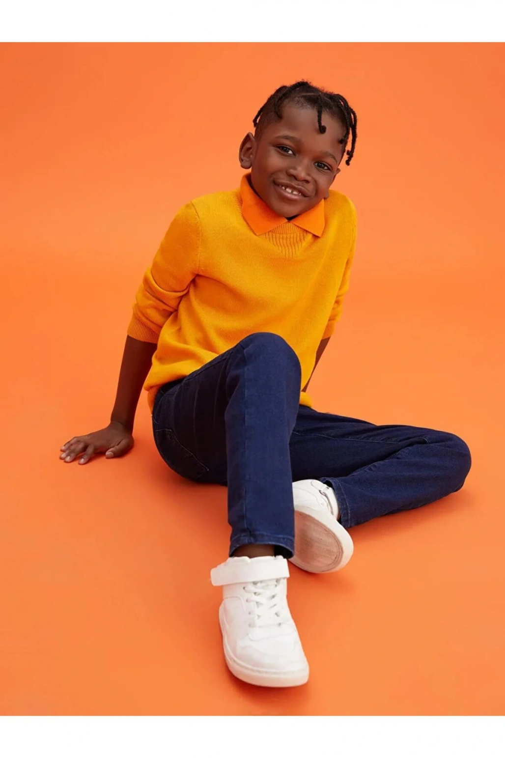 LCW Kids Turuncu Bisiklet Yaka Basic Uzun Kollu Erkek Çocuk Triko Kazak