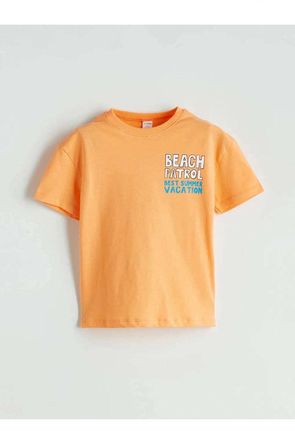 LCW Kids Turuncu Bisiklet Yaka Baskılı Erkek Çocuk Tişört