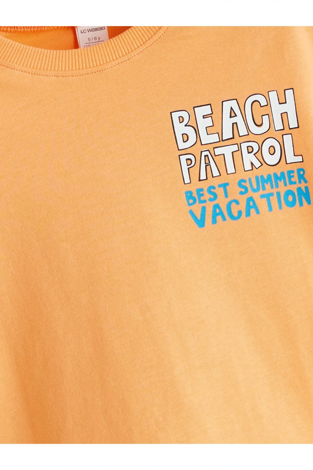 LCW Kids Turuncu Bisiklet Yaka Baskılı Erkek Çocuk Tişört