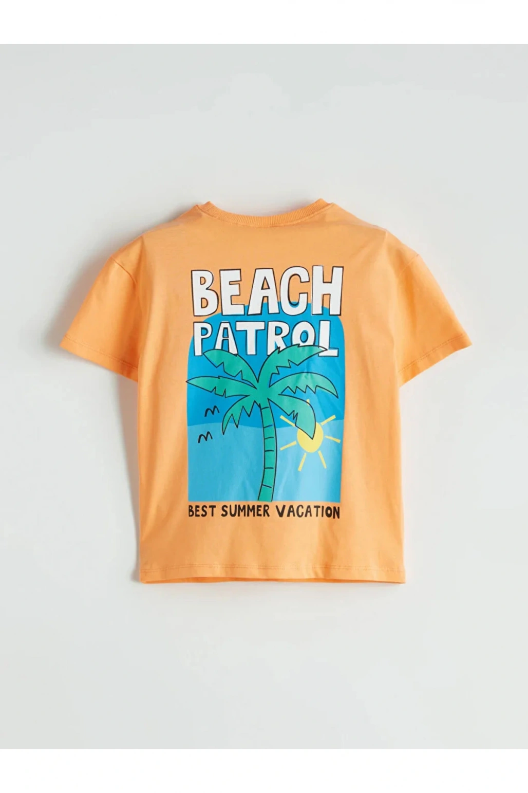 LCW Kids Turuncu Bisiklet Yaka Baskılı Erkek Çocuk Tişört