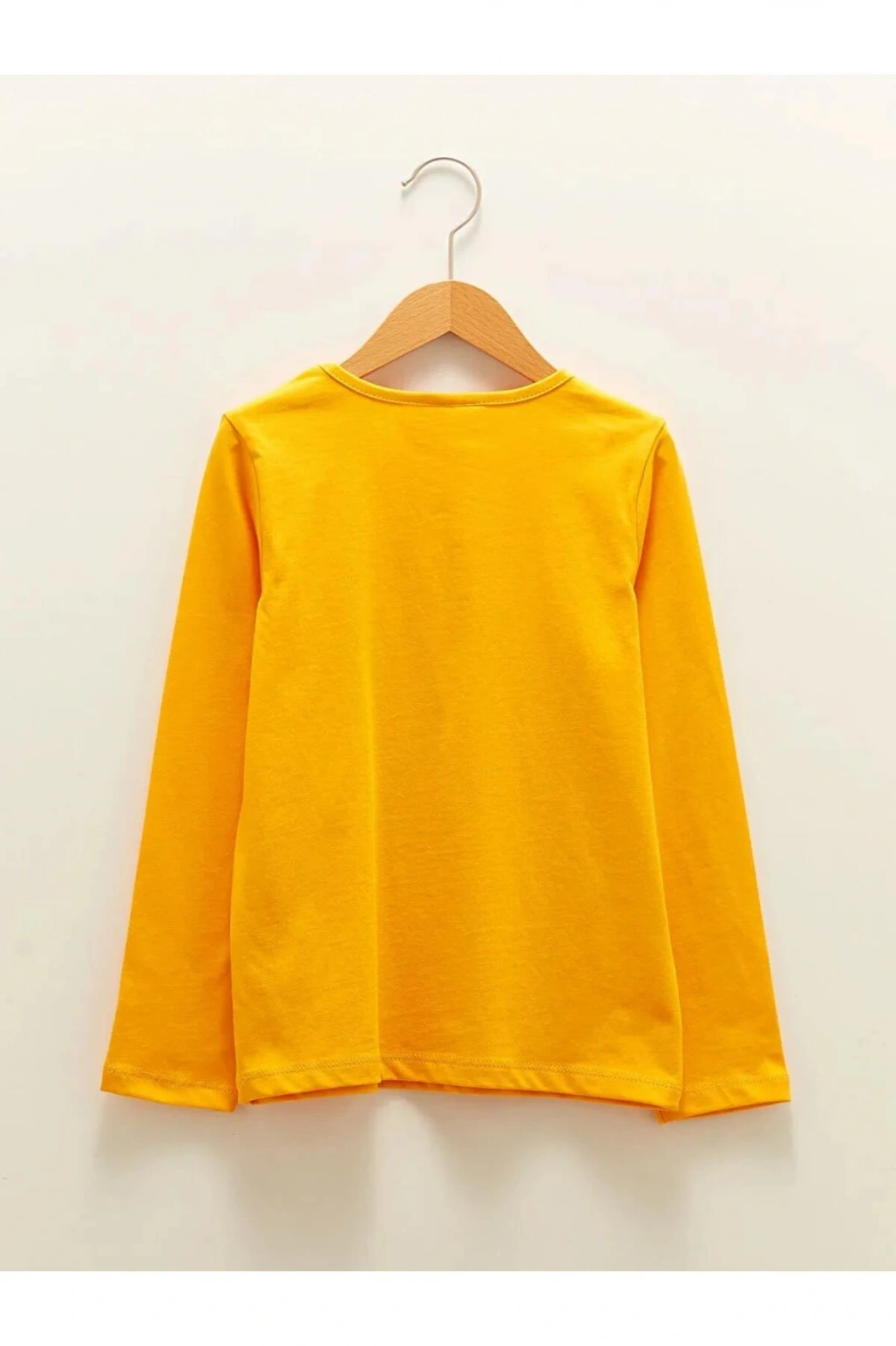 LCW Kids Turuncu Bisiklet Yaka Baskılı Uzun Kollu Pamuklu Kız Çocuk Tişört