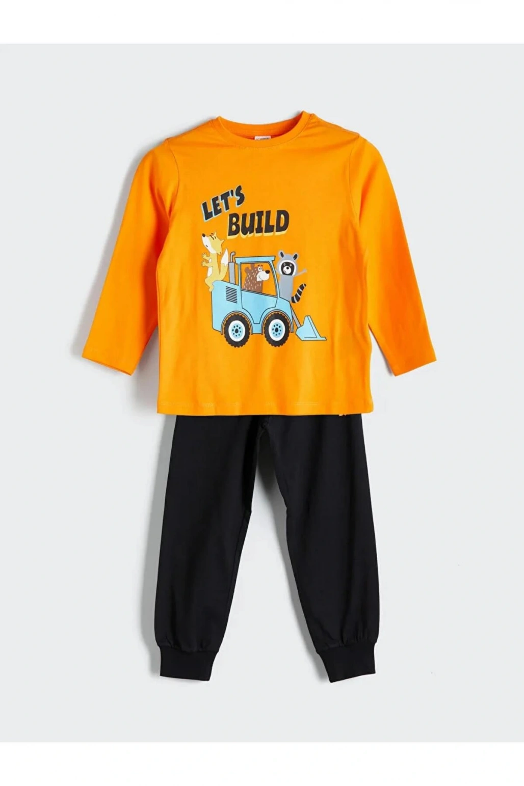 LCW Kids Turuncu Uzun Kollu Baskılı Erkek Çocuk Pijama Takım