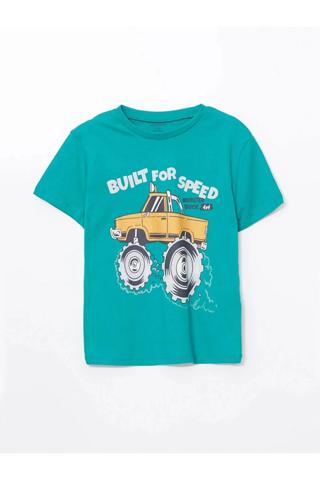 LCW Kids Yeşil Bisiklet Yaka Baskılı Erkek Çocuk Tişört