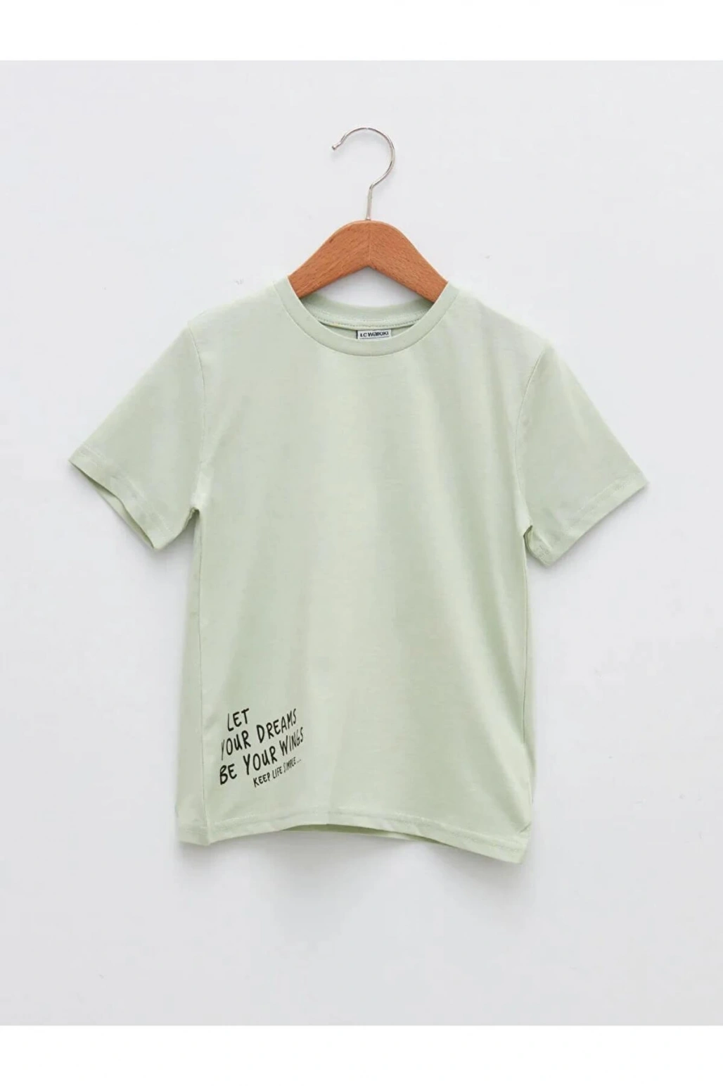 LCW Kids Yeşil Bisiklet Yaka Baskılı Kısa Kollu Erkek Çocuk Tişört