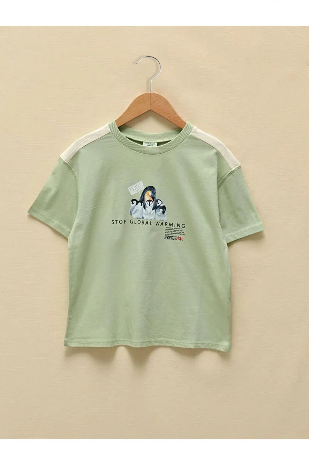 LCW Kids Yeşil Bisiklet Yaka Baskılı Kısa Kollu Kız Çocuk Tişört