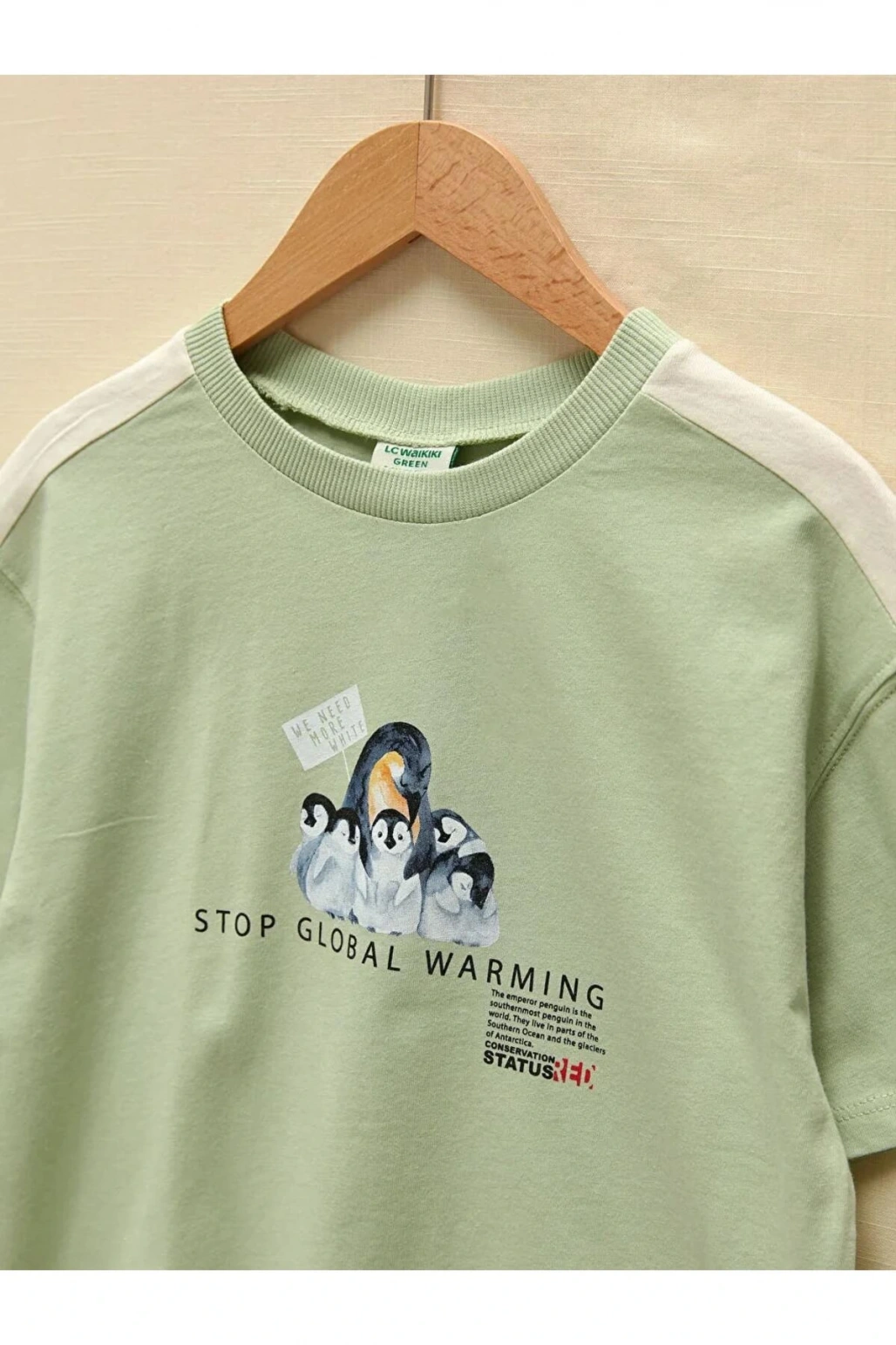 LCW Kids Yeşil Bisiklet Yaka Baskılı Kısa Kollu Kız Çocuk Tişört