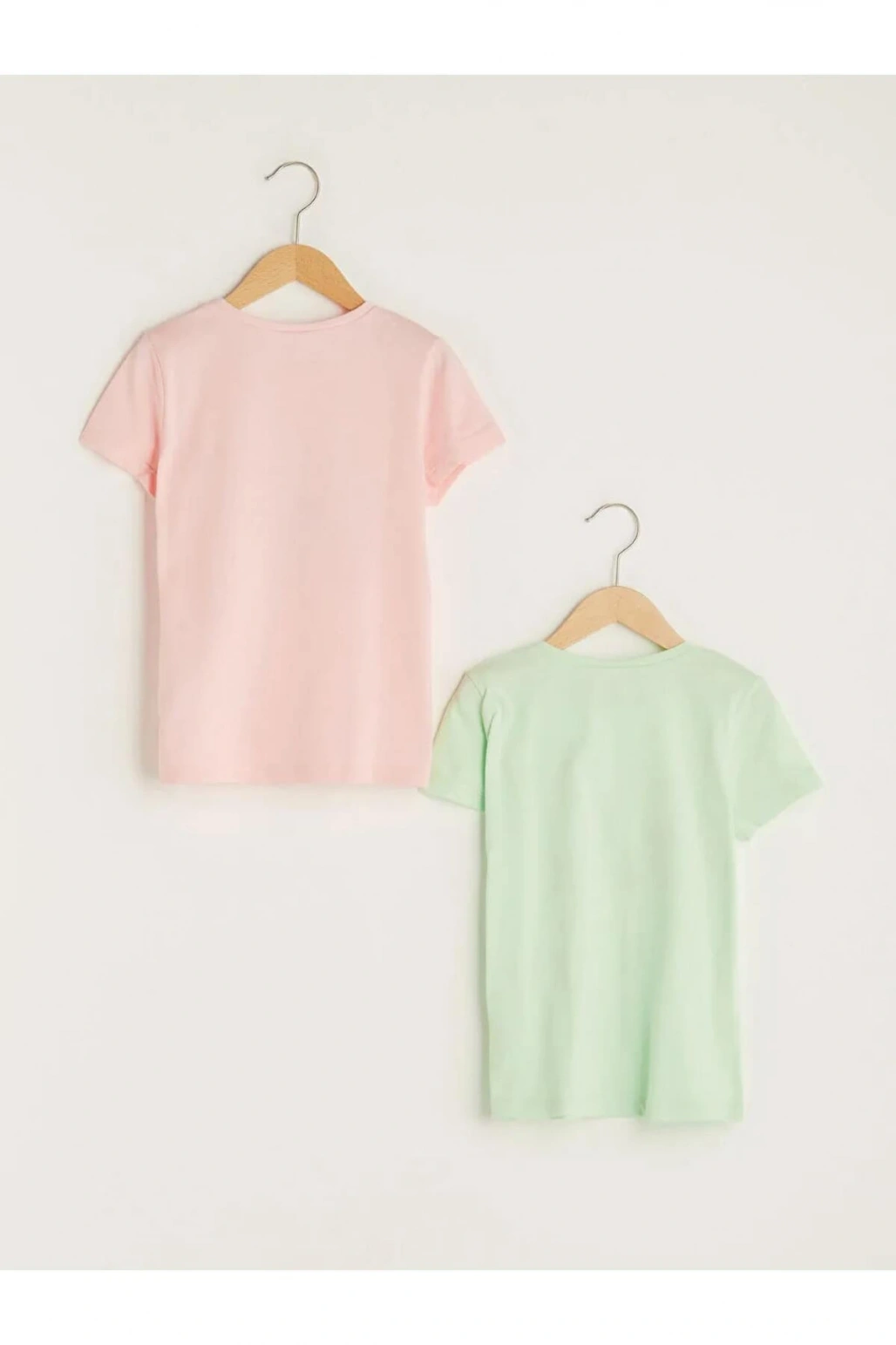 LCW Kids Yeşil Bisiklet Yaka Baskılı Kısa Kollu Pamuklu Kız Çocuk Tişört 2li