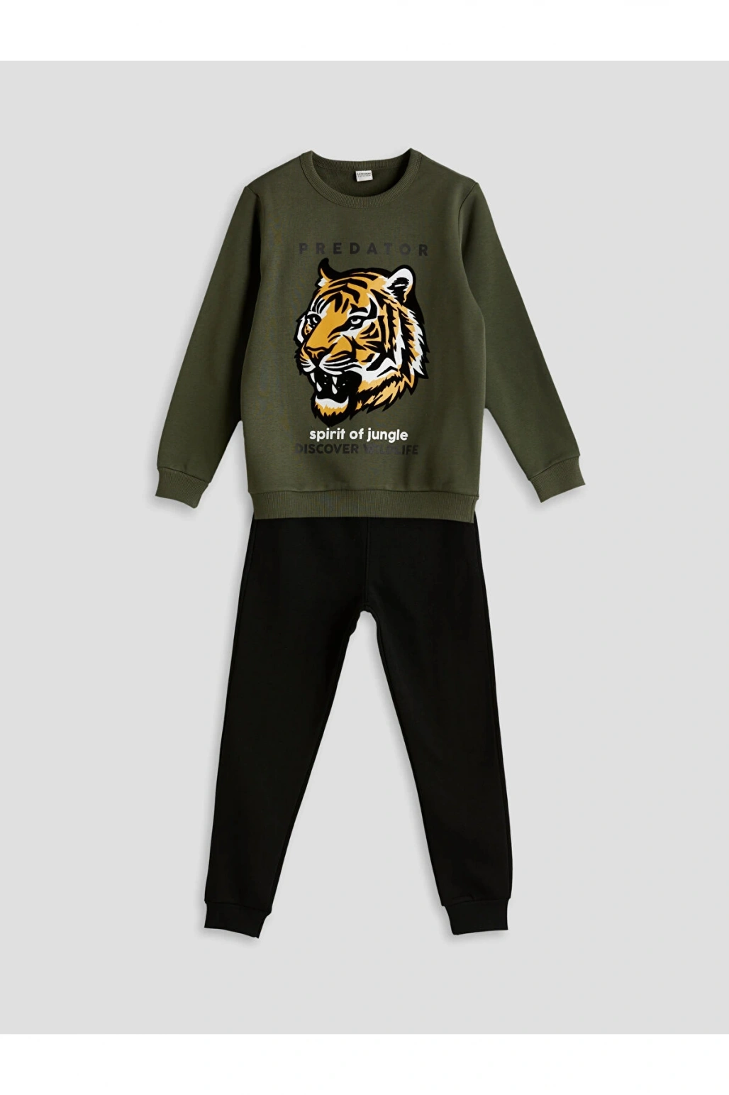 LCW Kids Yeşil Bisiklet Yaka Kaplan Baskılı Erkek Çocuk Eşofman Takımı