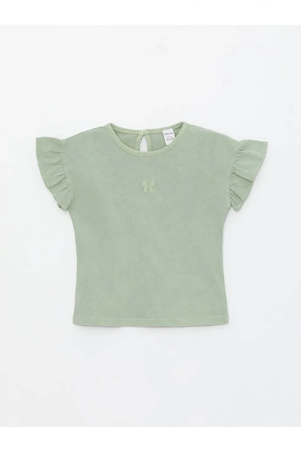 LCW Kids Yeşil Bisiklet Yaka Nakışlı Kız Bebek Tişört