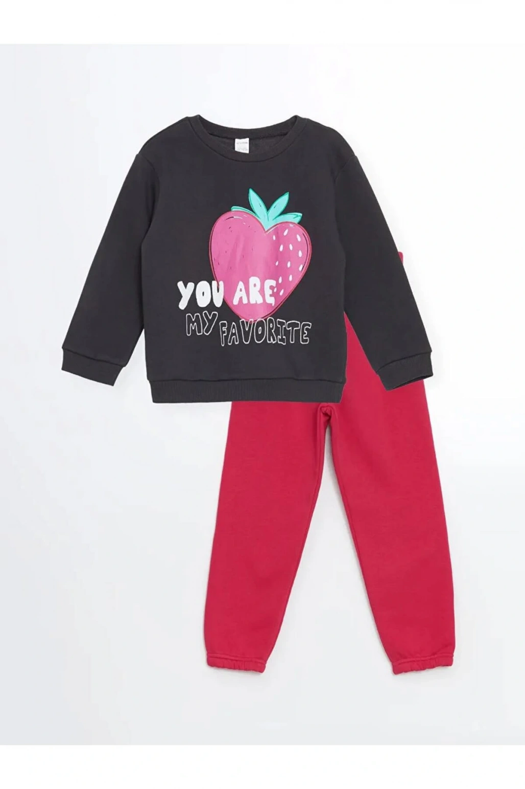 LCW KidsGri Bisiklet Yaka Kız Çocuk Sweatshirt Ve Eşofman Altı