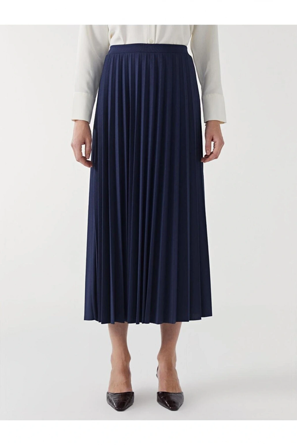 LCW Modest  Beli Lastikli Düz Krep Kadın Pileli Etek