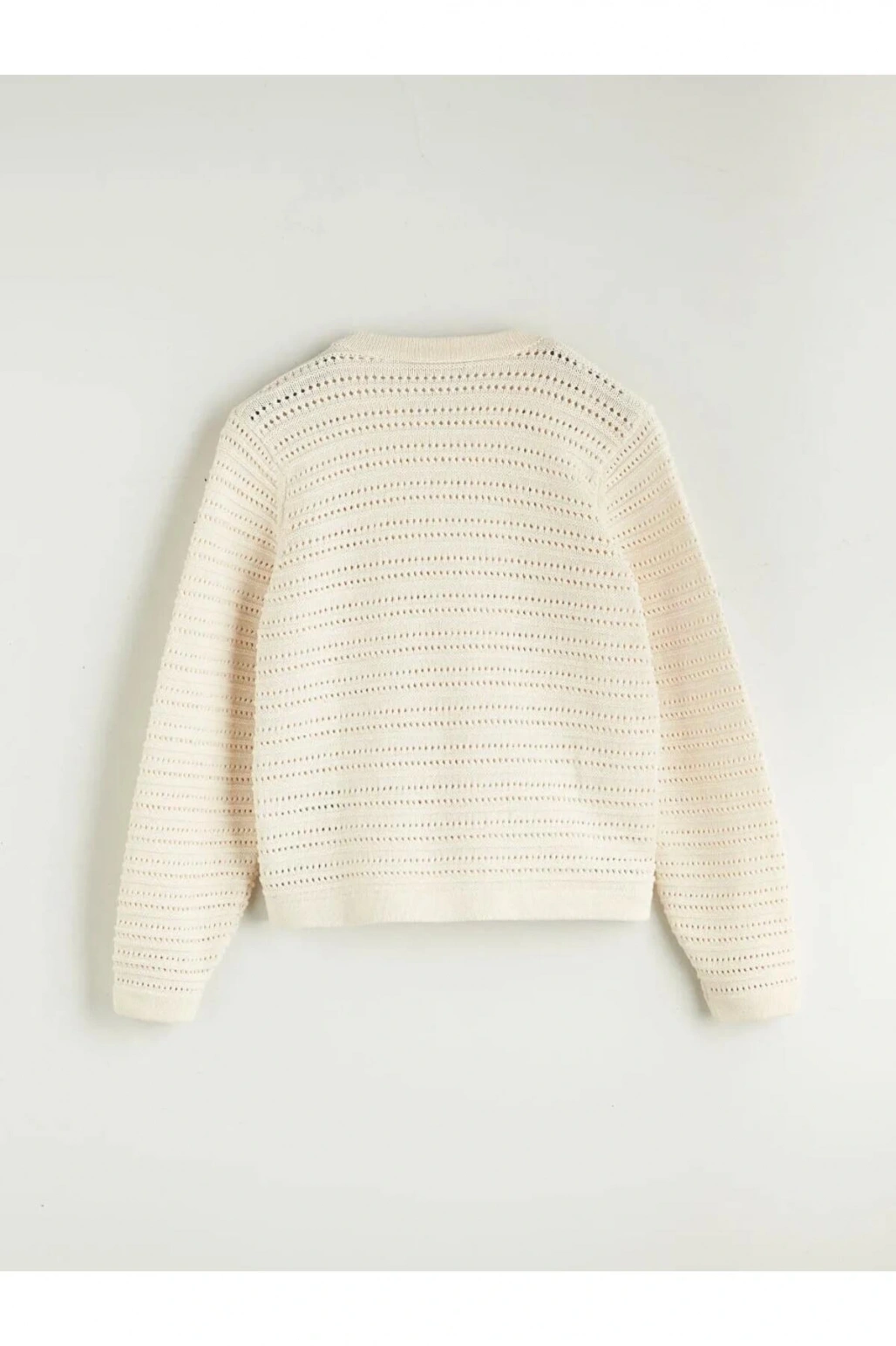 LCW Modest Ekru Bisiklet Yaka Ajurlu Kadın Triko Hırka