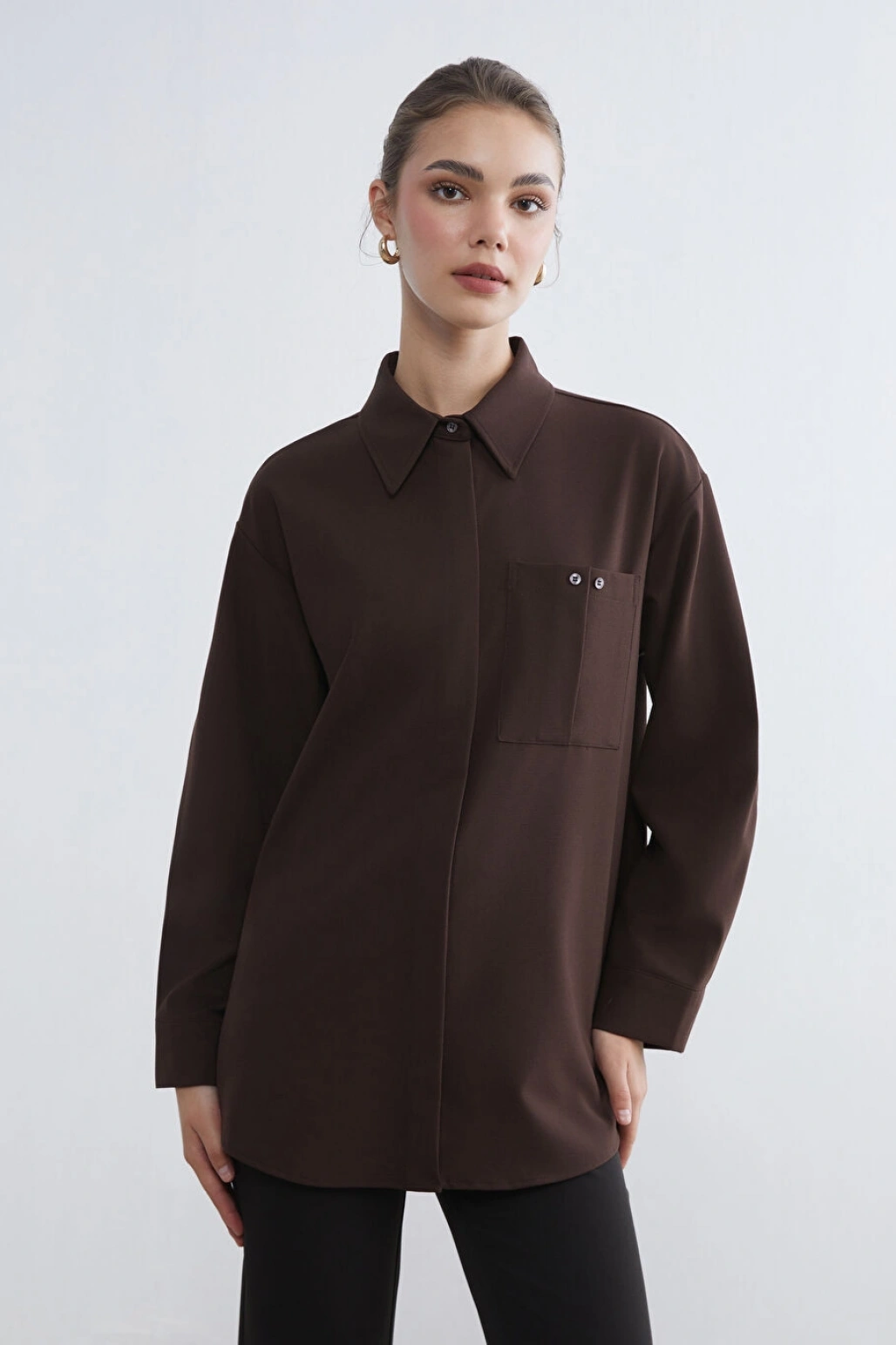 LCW Modest Kahverengi Loose Fit Kadın Gömlek Tunik