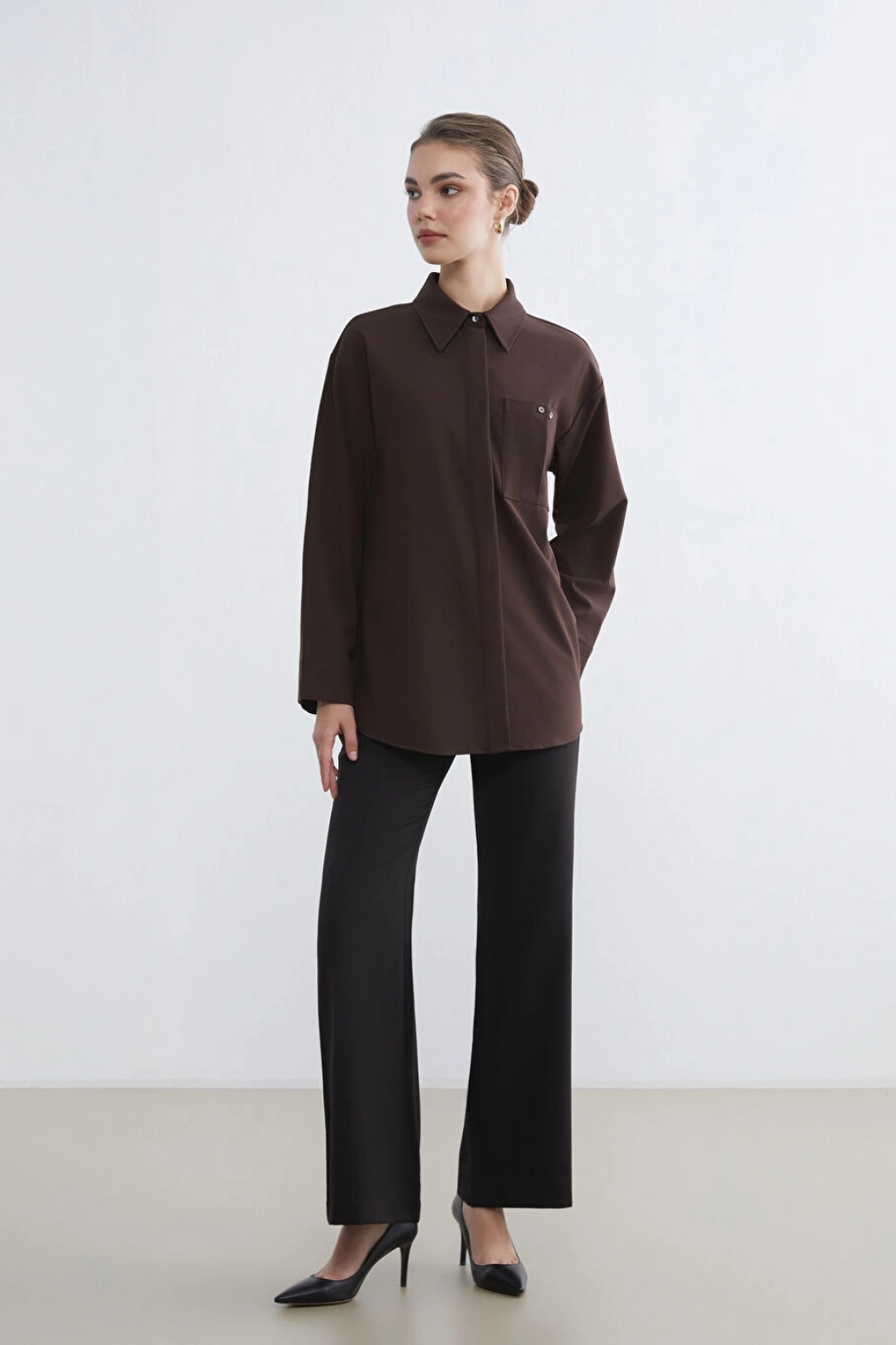 LCW Modest Kahverengi Loose Fit Kadın Gömlek Tunik