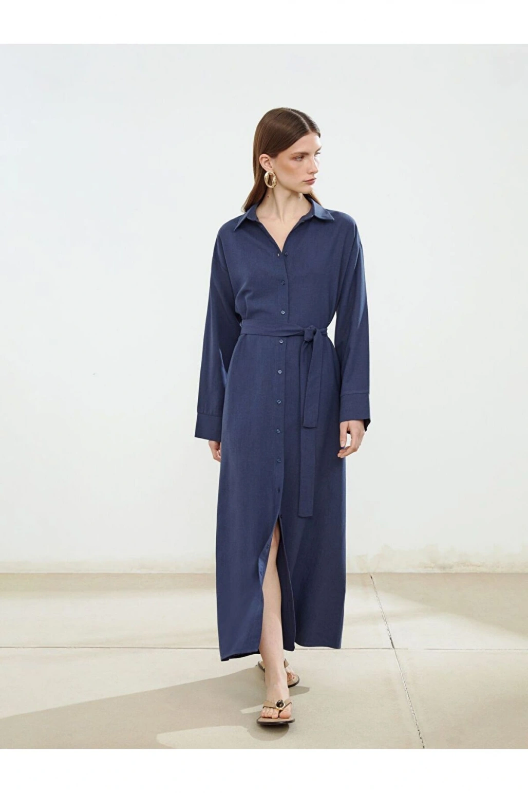 LCW Modest Keten Karışımlı Kadın Gömlek Elbise