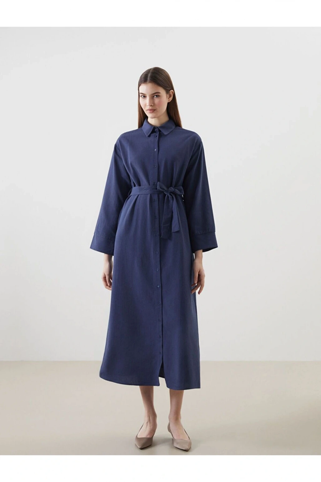 LCW Modest Keten Karışımlı Kadın Gömlek Elbise