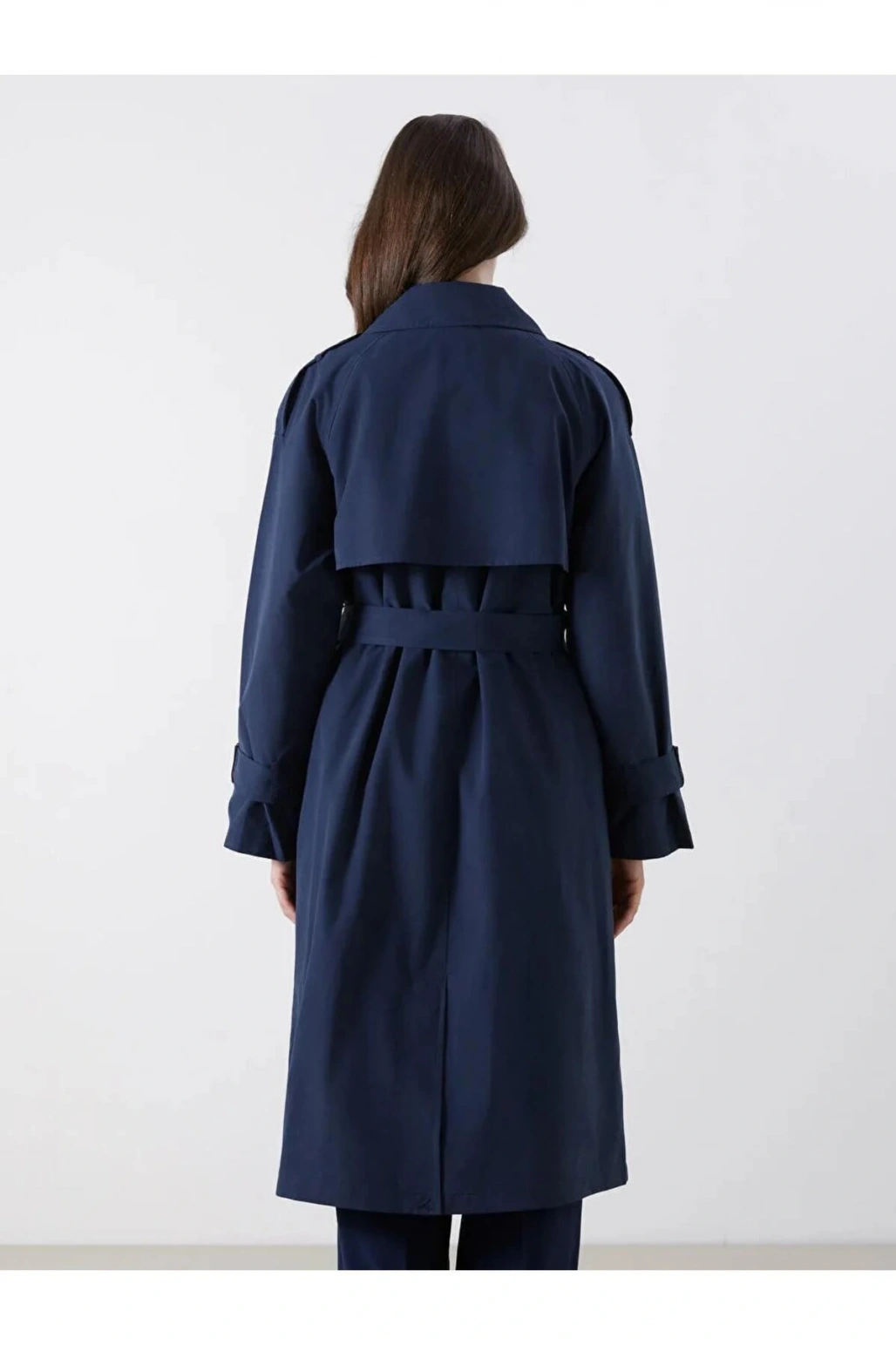 LCW Modest Lacivert Kruvaze Yaka Oversize Kadın Trençkot