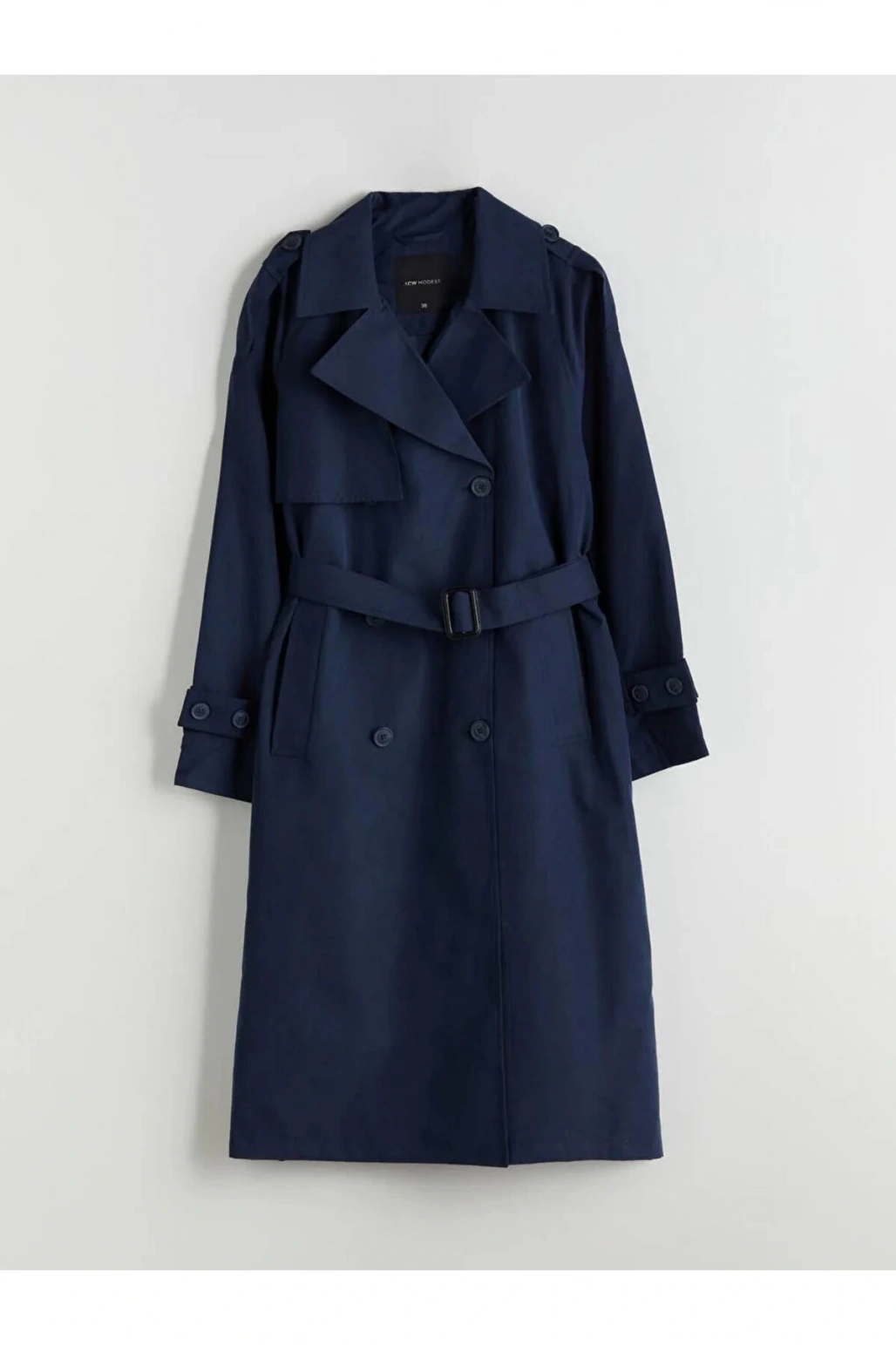 LCW Modest Lacivert Kruvaze Yaka Oversize Kadın Trençkot