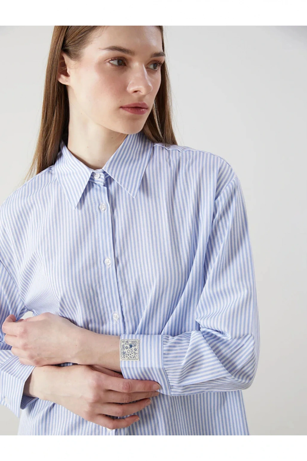 LCW Modest Mavi Çizgili Poplin Kadın Gömlek Tunik