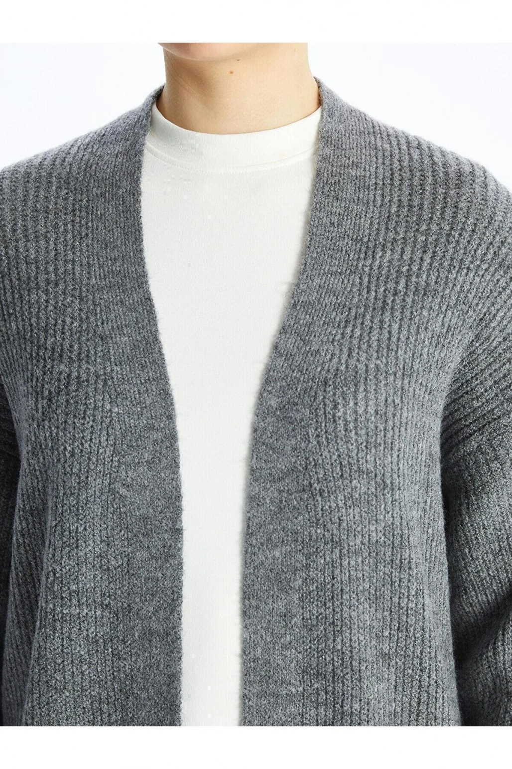 LCW Modest Şal Yaka Düz Uzun Kollu Oversize Kadın Triko Hırka