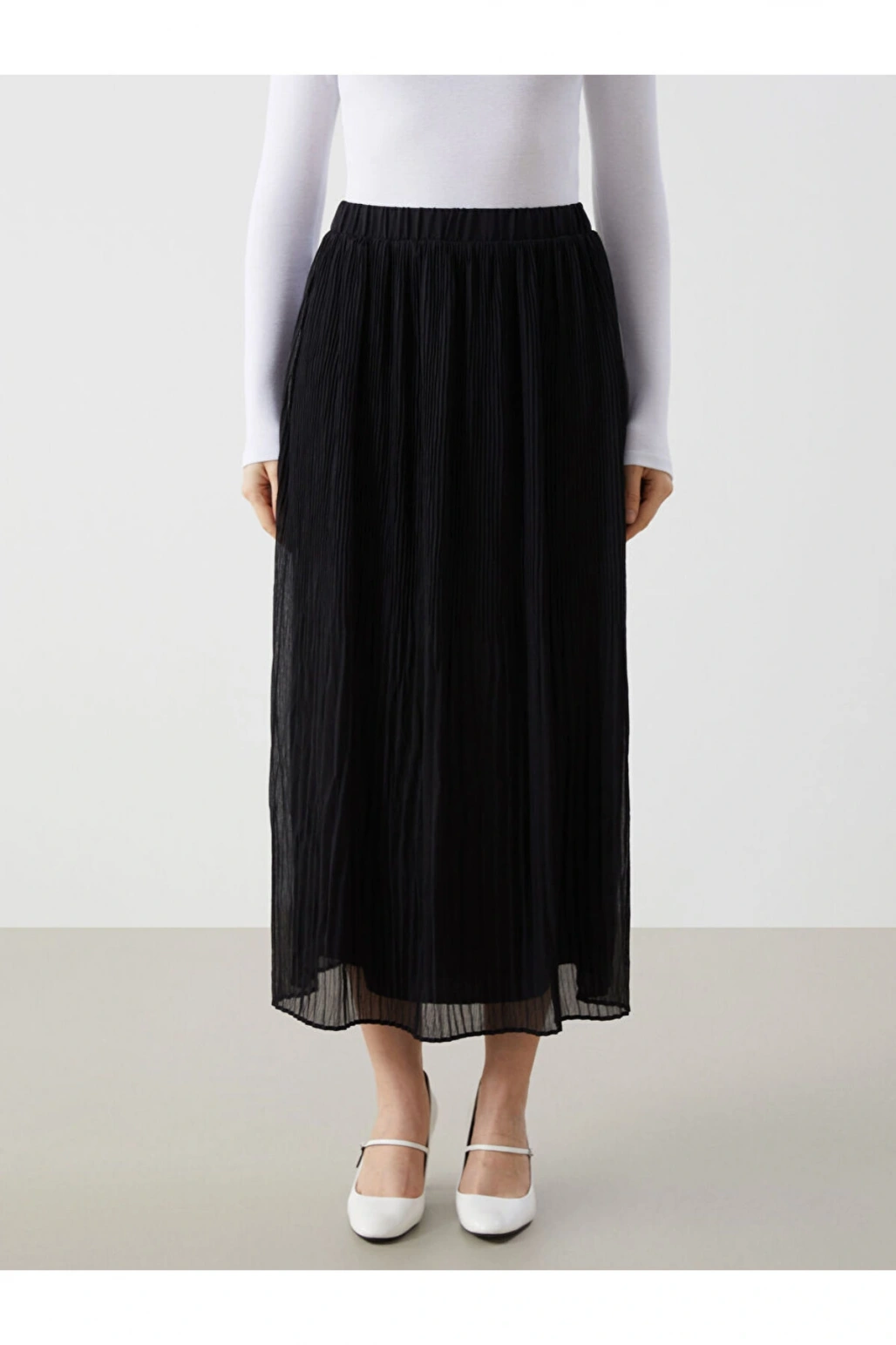 LCW Modest Siyah Beli Lastikli Dokulu Kadın Etek