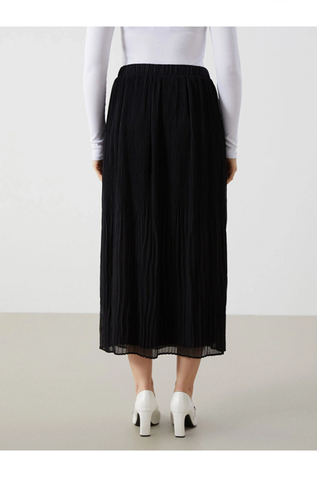 LCW Modest Siyah Beli Lastikli Dokulu Kadın Etek