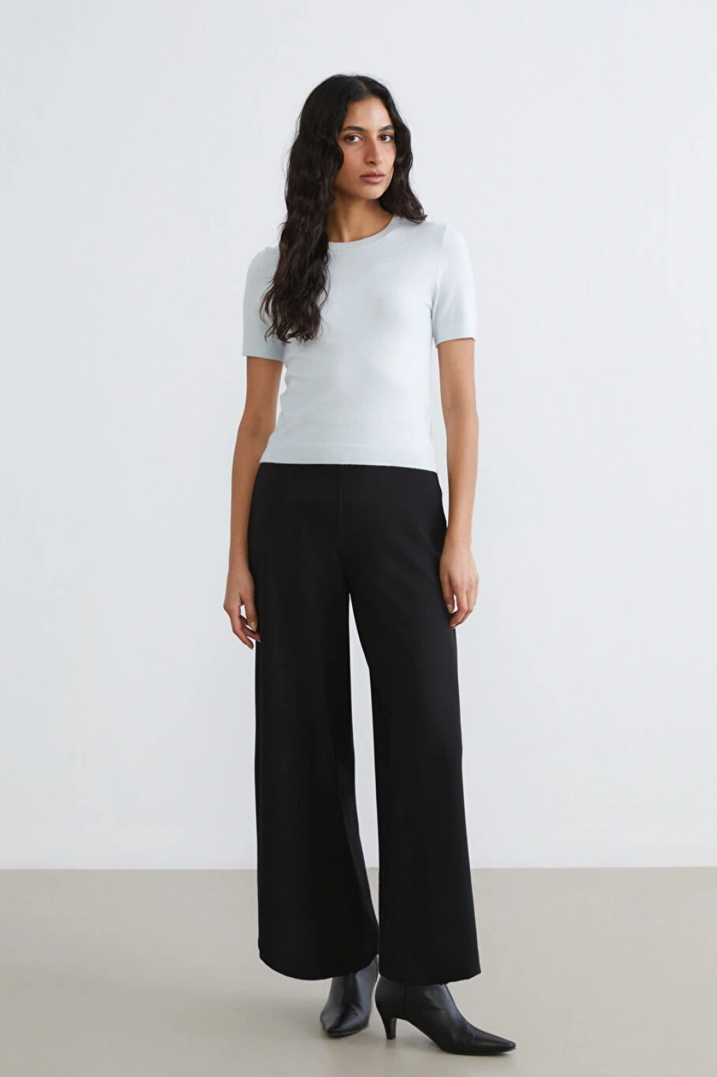 LCW Modest Siyah Beli Lastikli Geniş Paça Kadın Pantolon