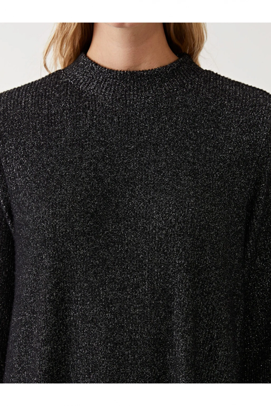 LCW Modest Siyah Bisiklet Yaka Parlak Görünümlü Kadın Elbise