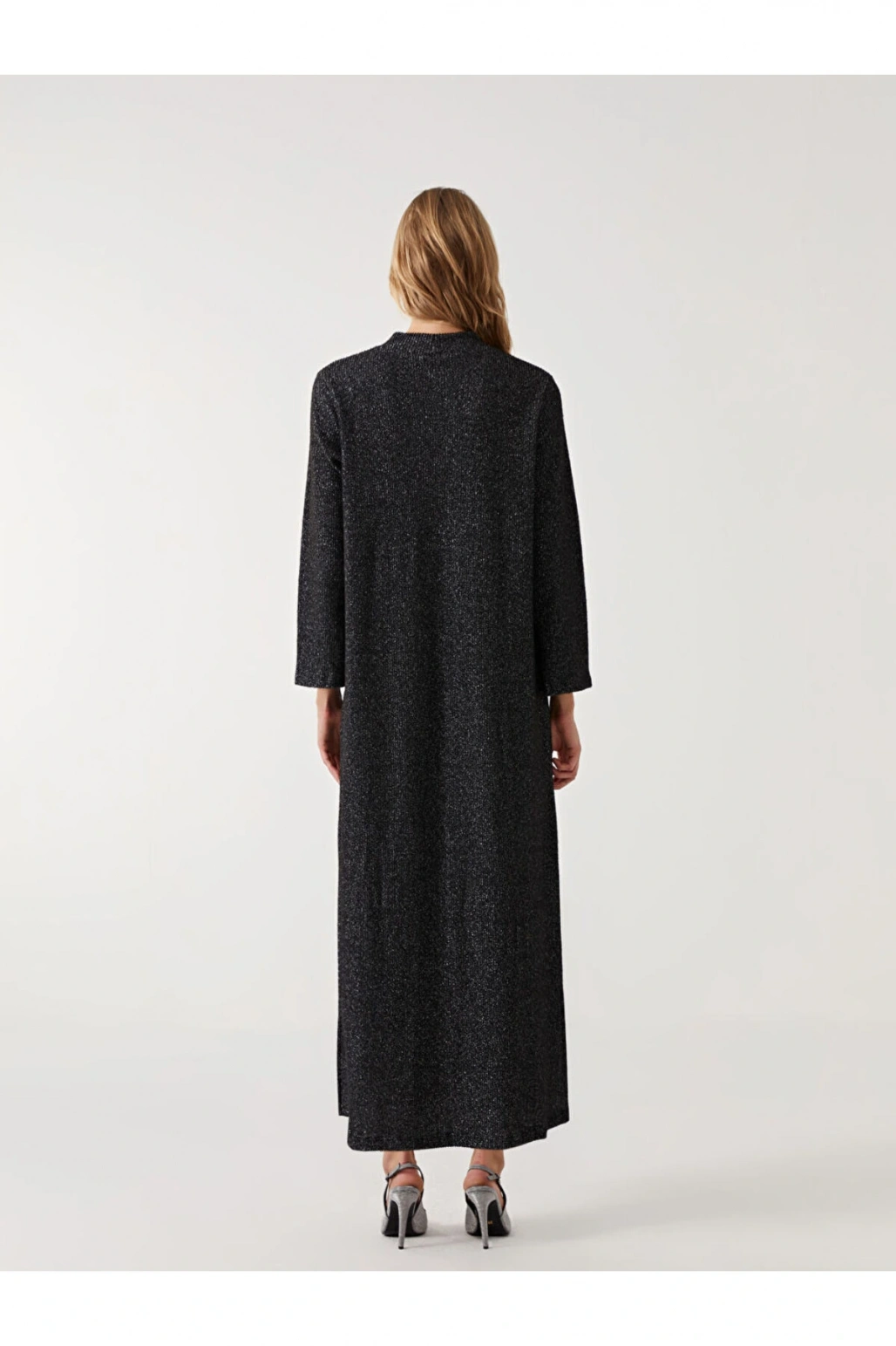 LCW Modest Siyah Bisiklet Yaka Parlak Görünümlü Kadın Elbise