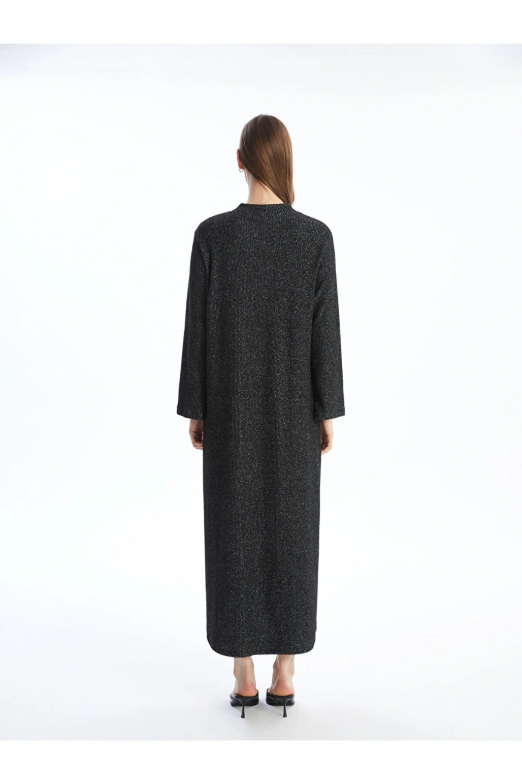 LCW Modest Siyah Bisiklet Yaka Parlak Görünümlü Kadın Elbise