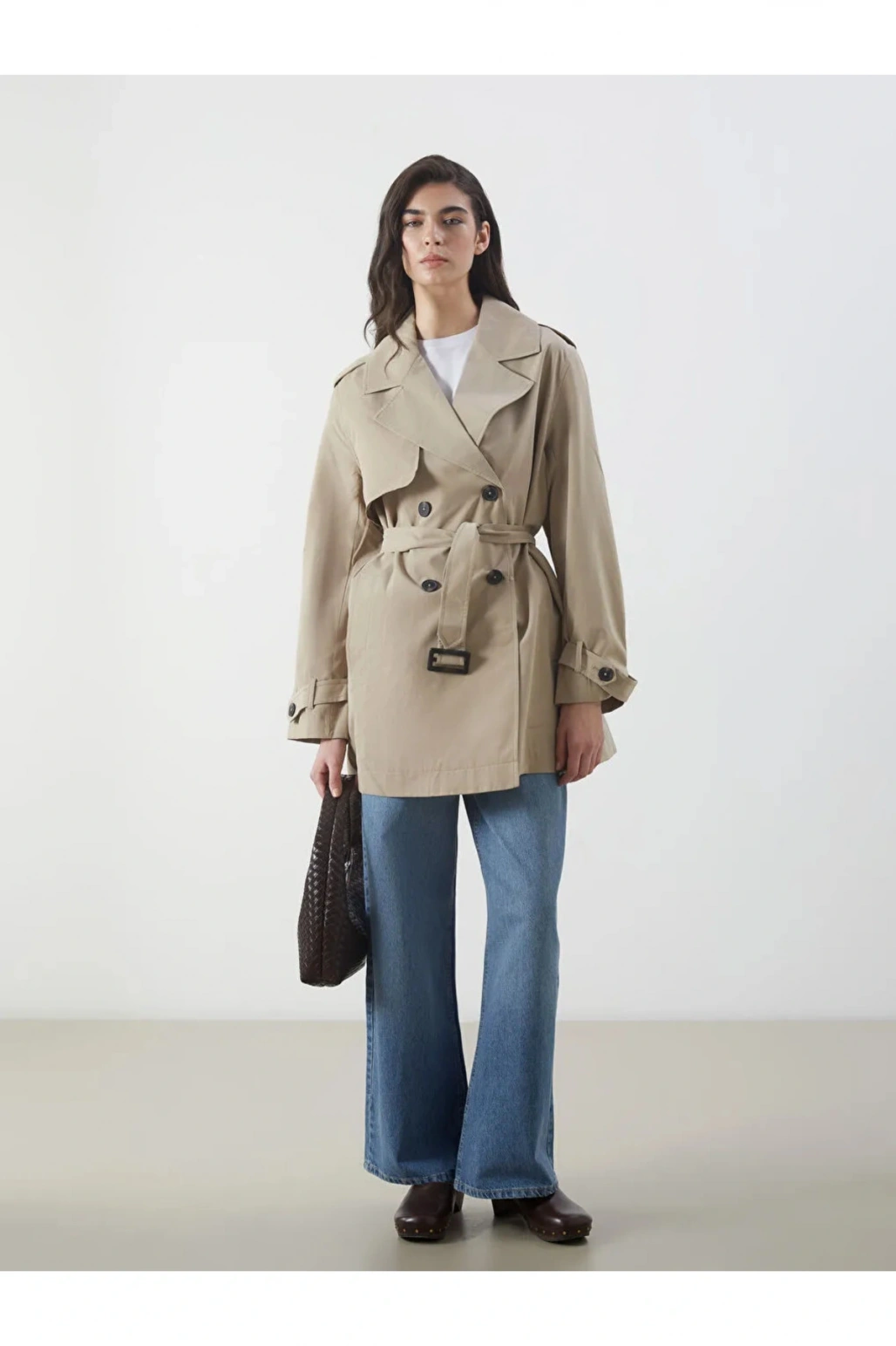 LCW ModestBej Kruvaze Yaka Kadın Trençkot