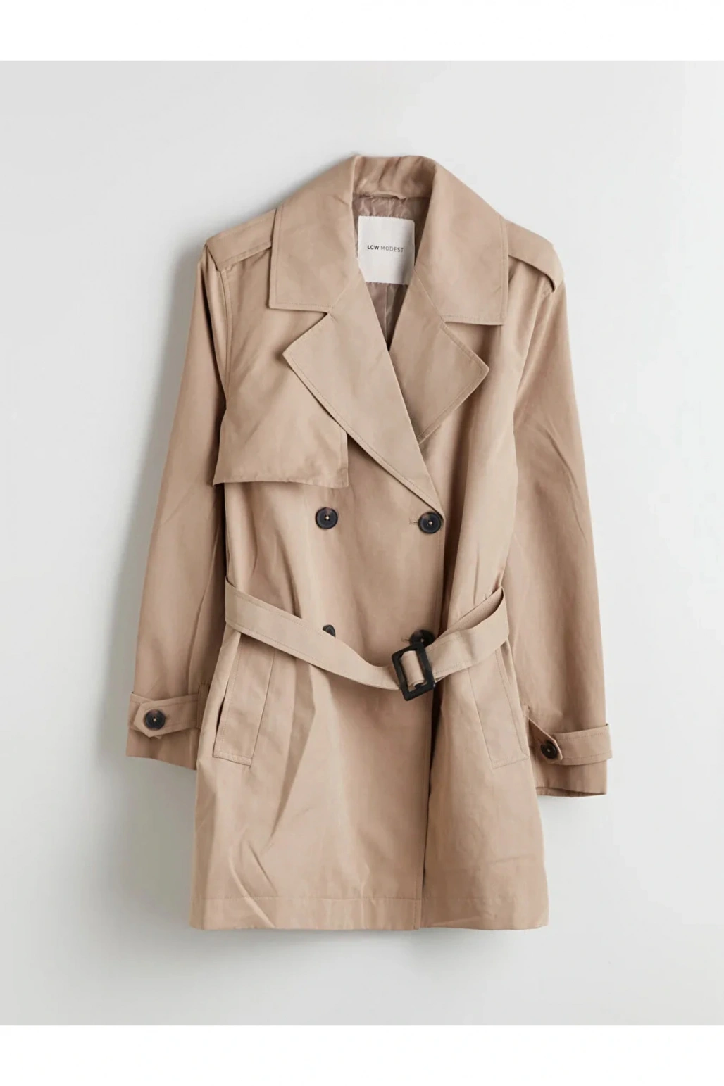 LCW ModestBej Kruvaze Yaka Kadın Trençkot