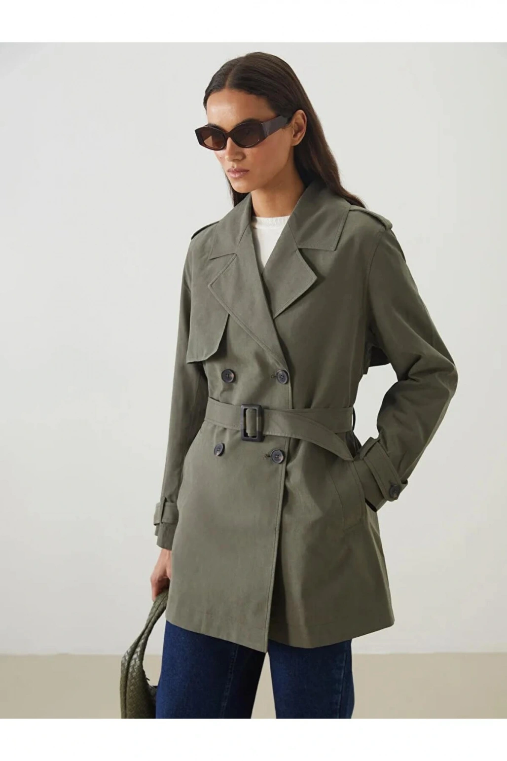 LCW ModestHaki Kruvaze Yaka Kadın Trençkot