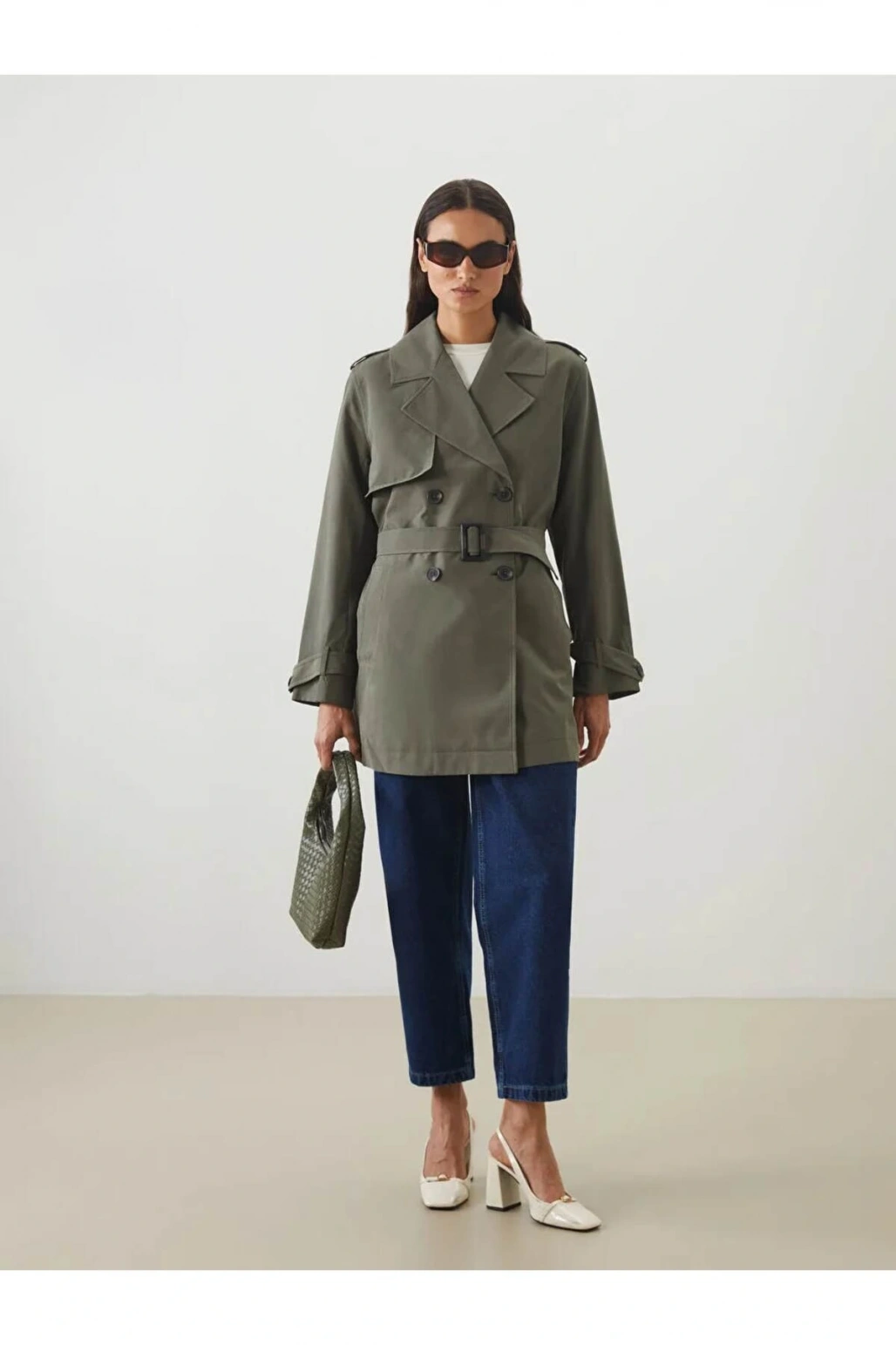 LCW ModestHaki Kruvaze Yaka Kadın Trençkot