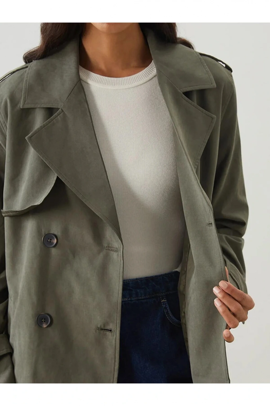 LCW ModestHaki Kruvaze Yaka Kadın Trençkot