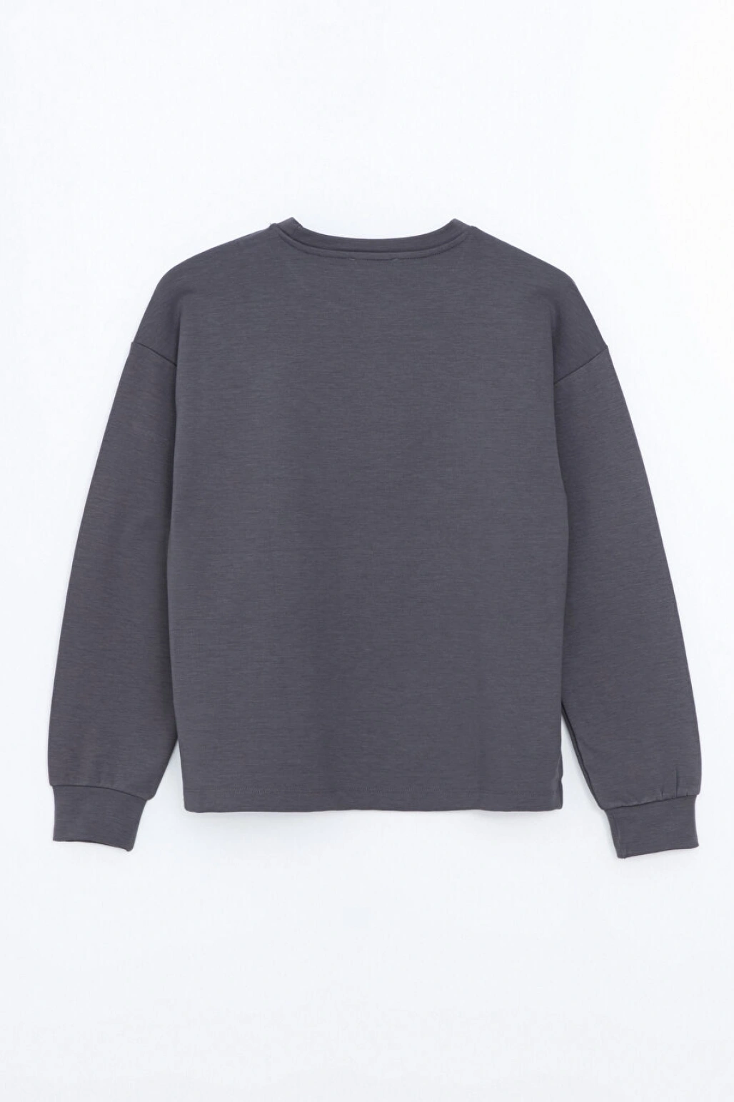 LCW Vision Antrasit Bisiklet Yaka Baskılı Oversize Kadın Sweatshirt