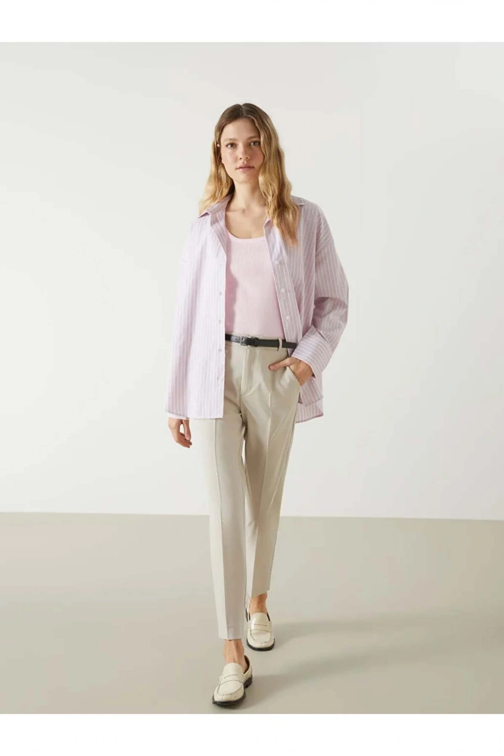 LCW Vision Bej Beli Kemerli Havuç Kesim Kadın Pantolon