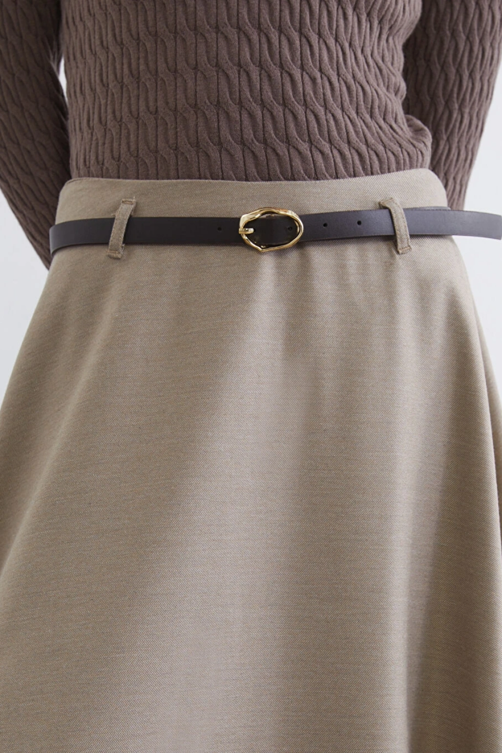 LCW Vision Bej Beli Kemerli Kloş Etek