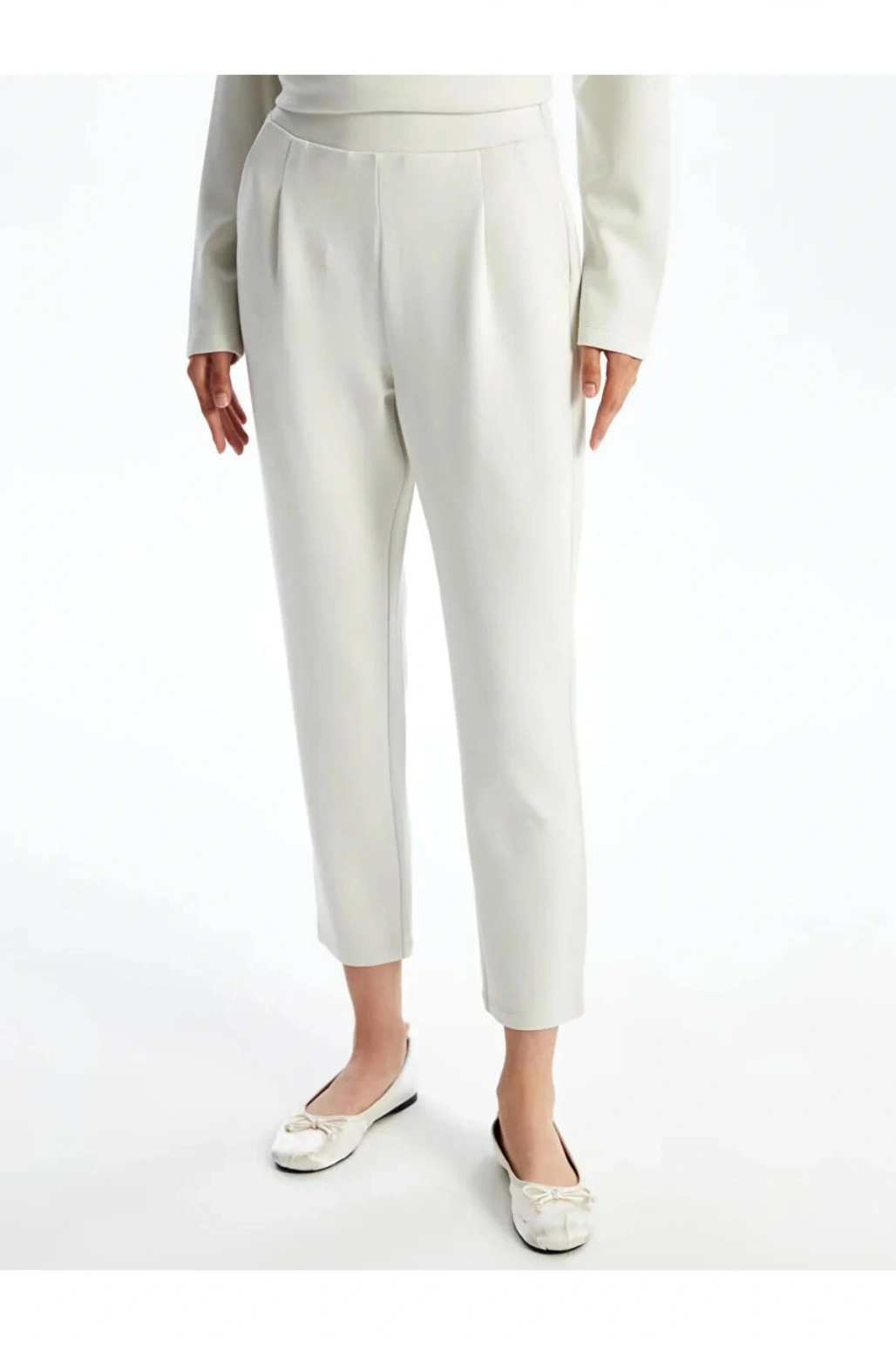 LCW Vision Bej Beli Lastikli Kadın Pantolon