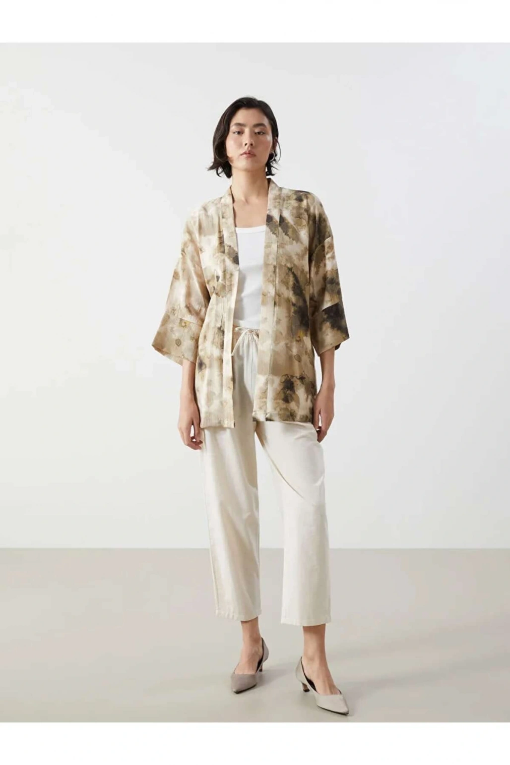 LCW Vision Bej Beli Lastikli Keten Karışımlı Kadın Pantolon