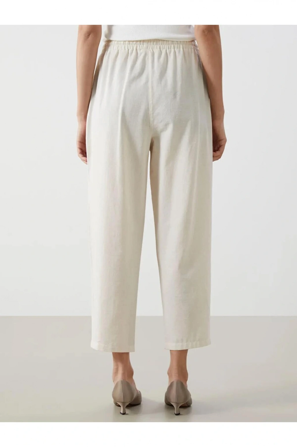 LCW Vision Bej Beli Lastikli Keten Karışımlı Kadın Pantolon