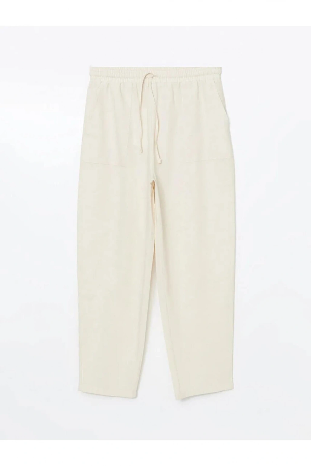 LCW Vision Bej Beli Lastikli Keten Karışımlı Kadın Pantolon