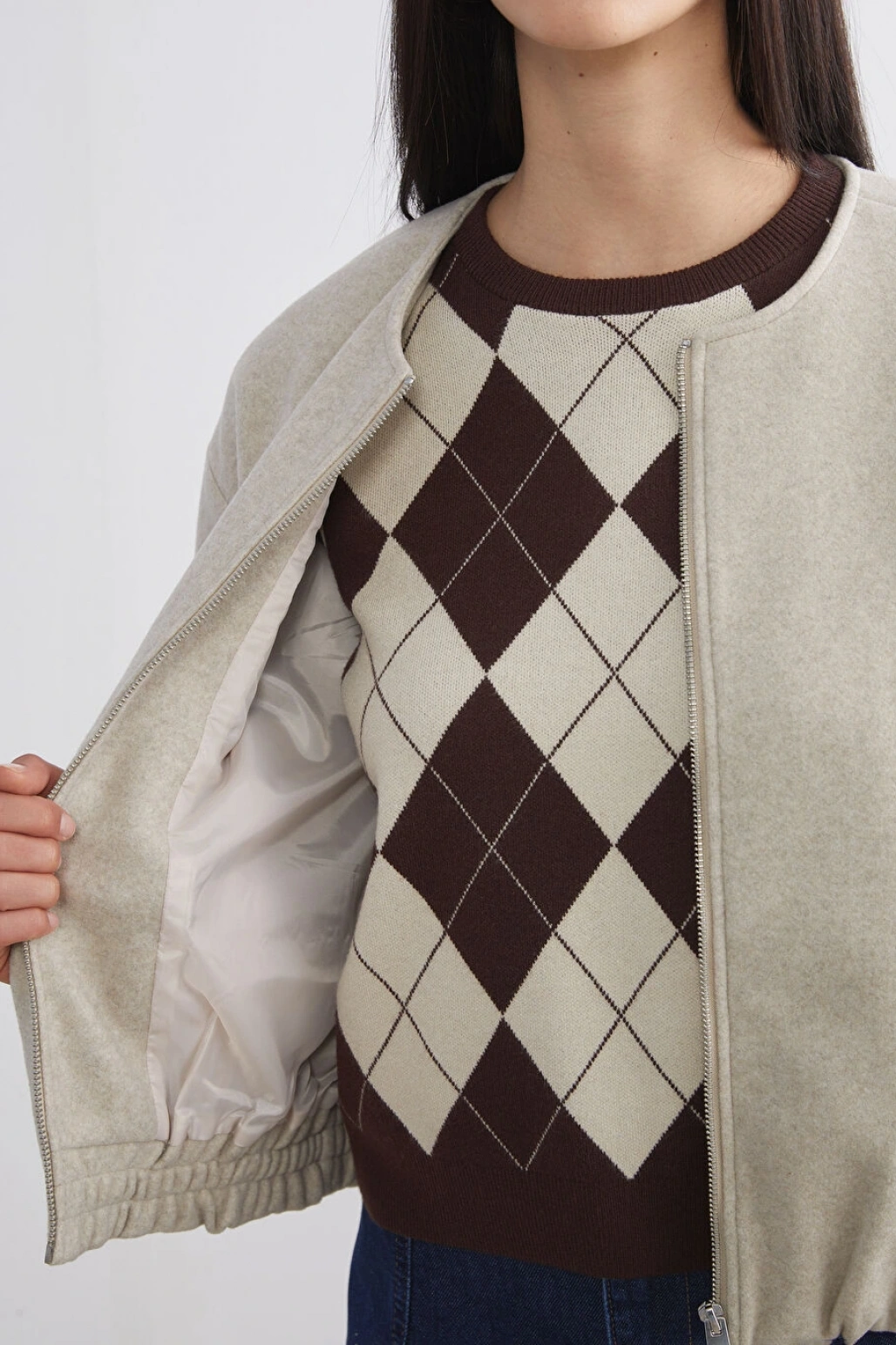 LCW Vision Bej Bisiklet Yaka Kadın Kaşe Ceket