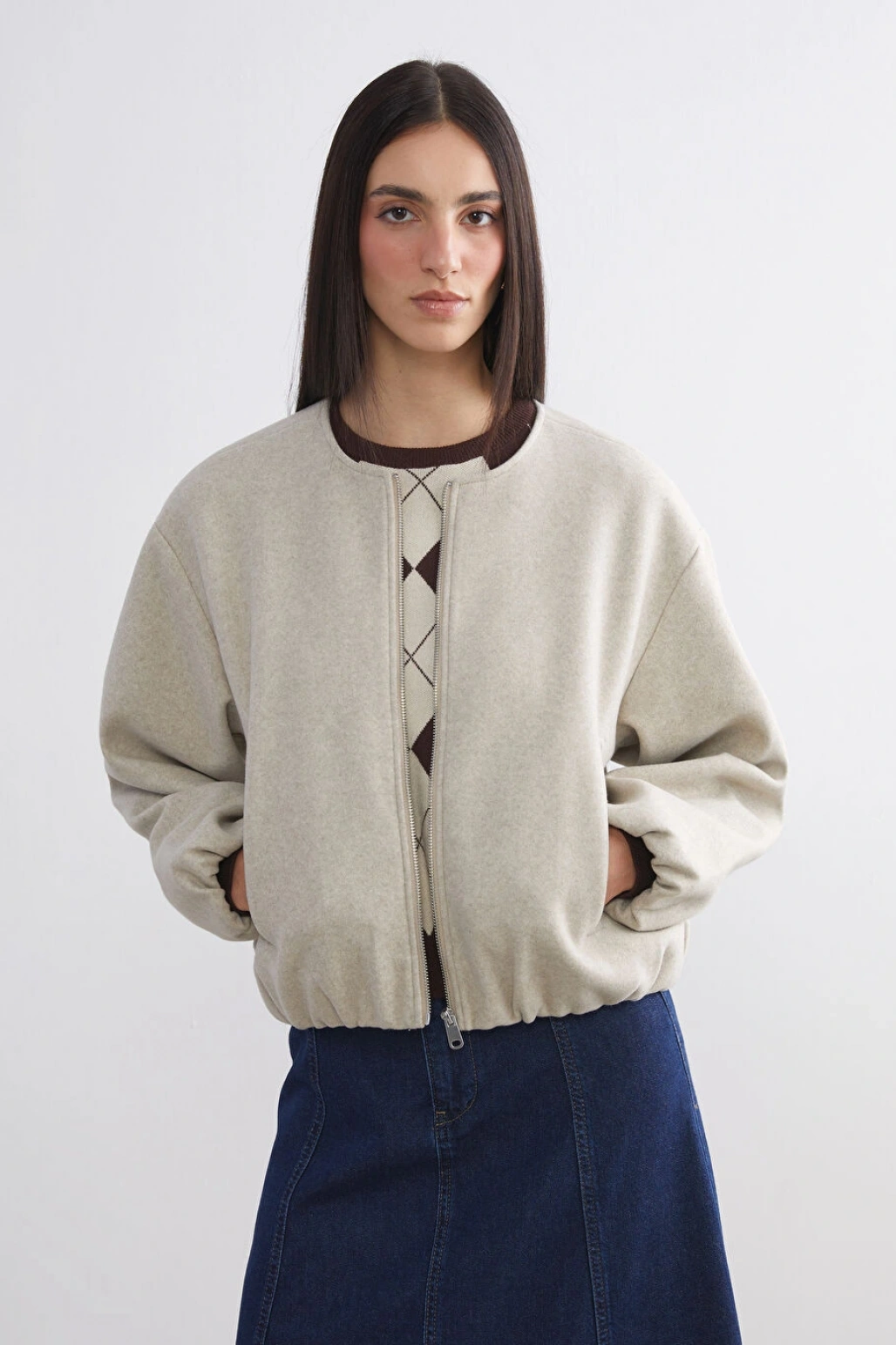 LCW Vision Bej Bisiklet Yaka Kadın Kaşe Ceket