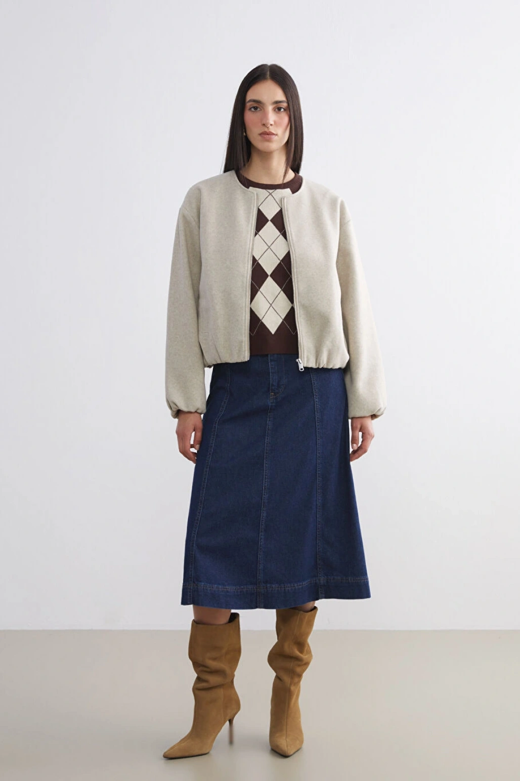 LCW Vision Bej Bisiklet Yaka Kadın Kaşe Ceket