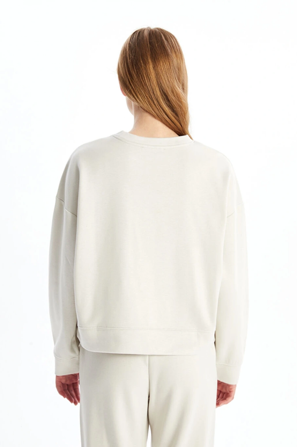 LCW Vision Bej Bisiklet Yaka Oversize Kadın Sweatshirt